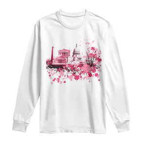Washington DC Cherry Blossoms Long Sleeve Shirt Capitol Building Monuments Memorials Sakura TS11 White Print Your Wear