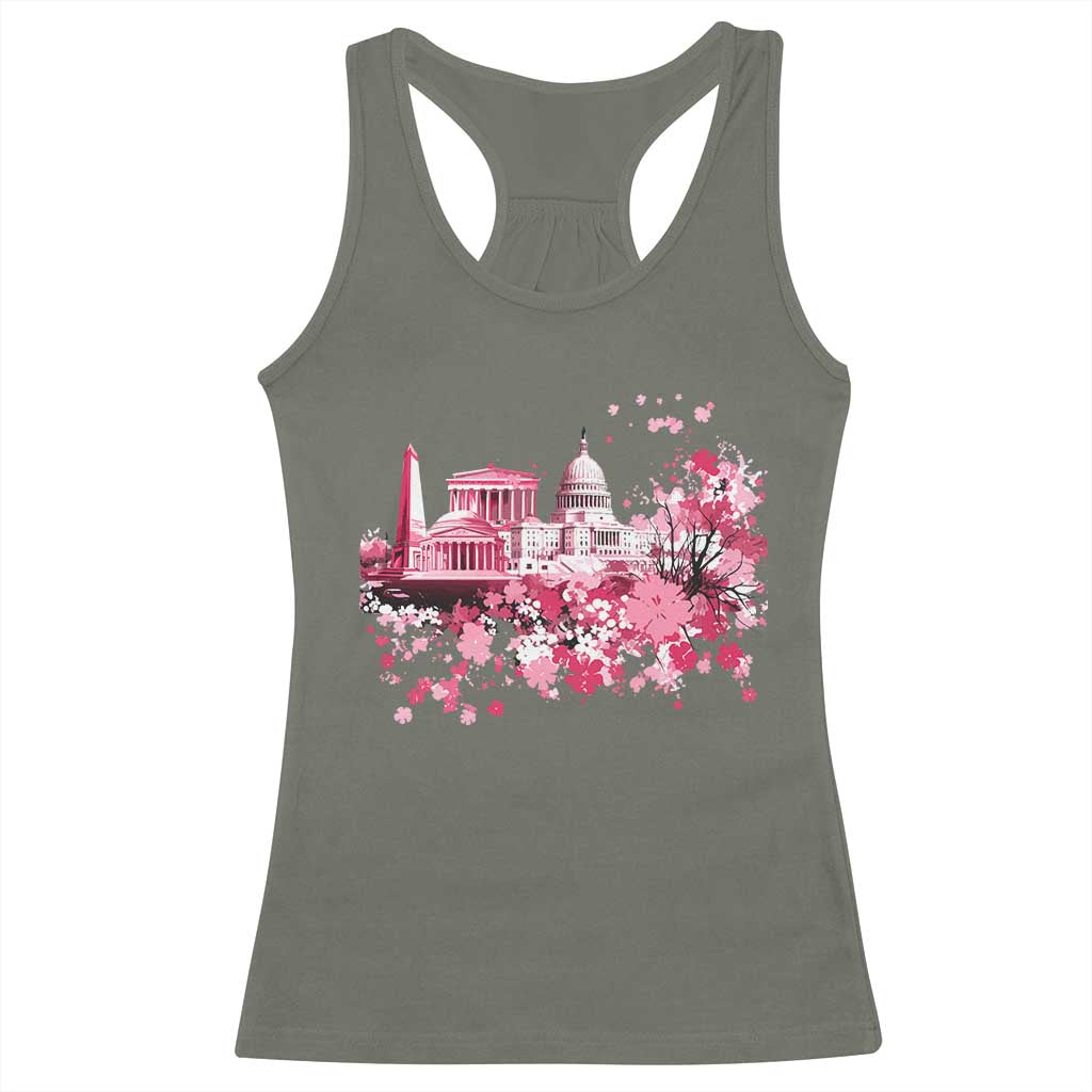 Washington DC Cherry Blossoms Racerback Tank Top Capitol Building Monuments Memorials Sakura TS11 Military Green Print Your Wear