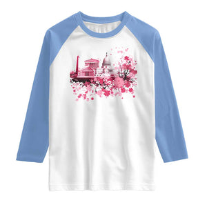 Washington DC Cherry Blossoms Raglan Shirt Capitol Building Monuments Memorials Sakura TS11 White Carolina Blue Print Your Wear