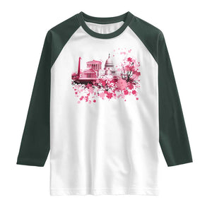 Washington DC Cherry Blossoms Raglan Shirt Capitol Building Monuments Memorials Sakura TS11 White Dark Forest Green Print Your Wear