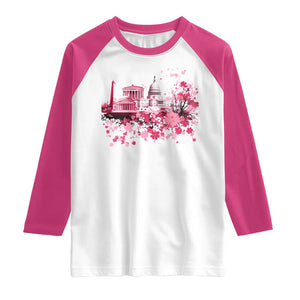 Washington DC Cherry Blossoms Raglan Shirt Capitol Building Monuments Memorials Sakura TS11 White Heliconia Print Your Wear