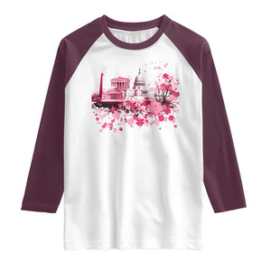 Washington DC Cherry Blossoms Raglan Shirt Capitol Building Monuments Memorials Sakura TS11 White Maroon Print Your Wear