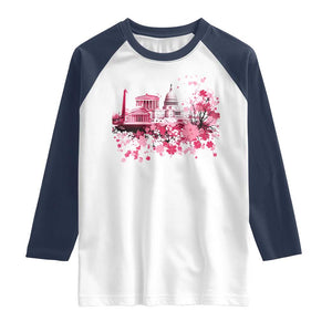 Washington DC Cherry Blossoms Raglan Shirt Capitol Building Monuments Memorials Sakura TS11 White Navy Print Your Wear