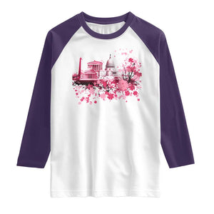 Washington DC Cherry Blossoms Raglan Shirt Capitol Building Monuments Memorials Sakura TS11 White Purple Print Your Wear