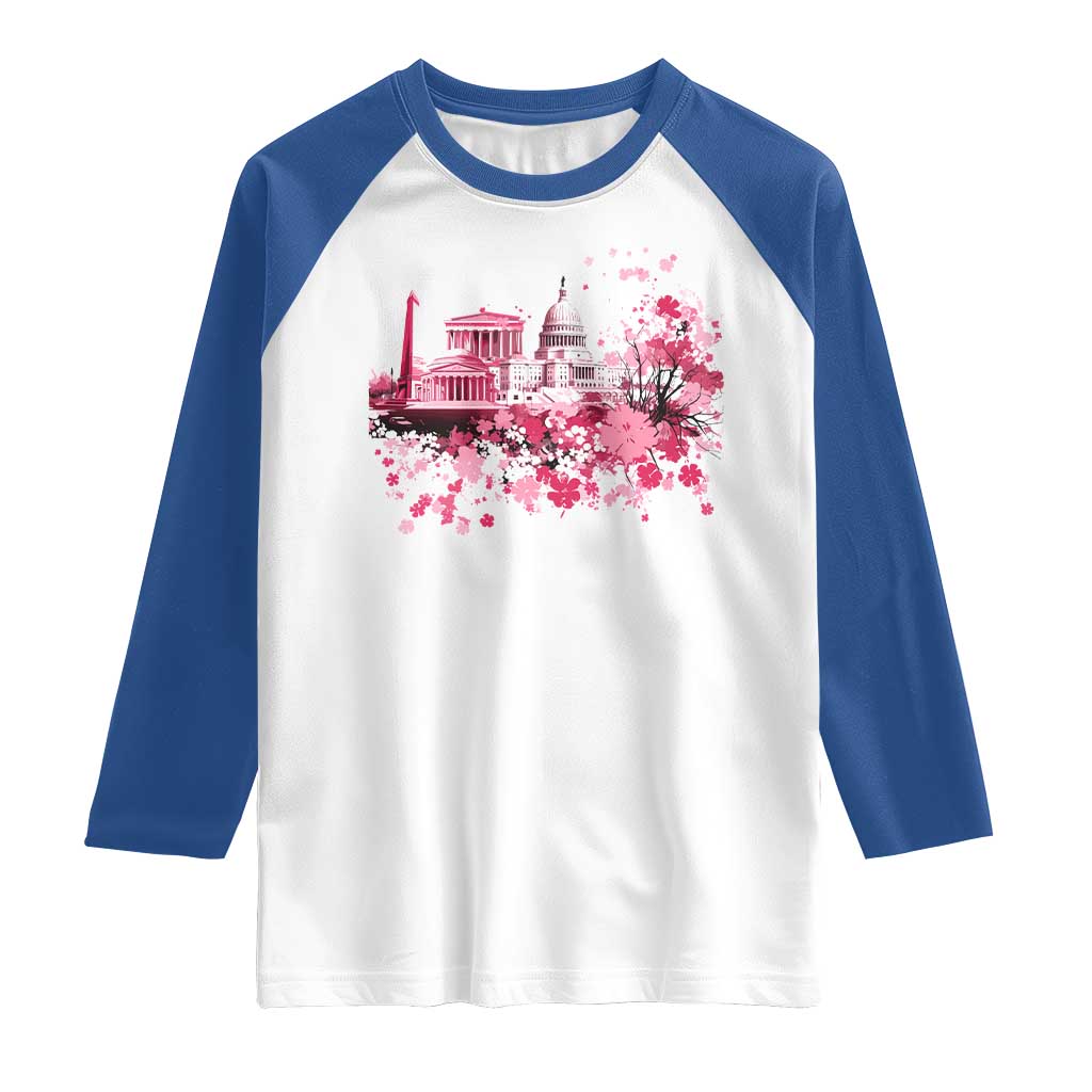 Washington DC Cherry Blossoms Raglan Shirt Capitol Building Monuments Memorials Sakura TS11 White Royal Print Your Wear