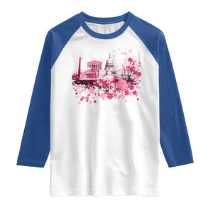 Washington DC Cherry Blossoms Raglan Shirt Capitol Building Monuments Memorials Sakura TS11 White Royal Print Your Wear