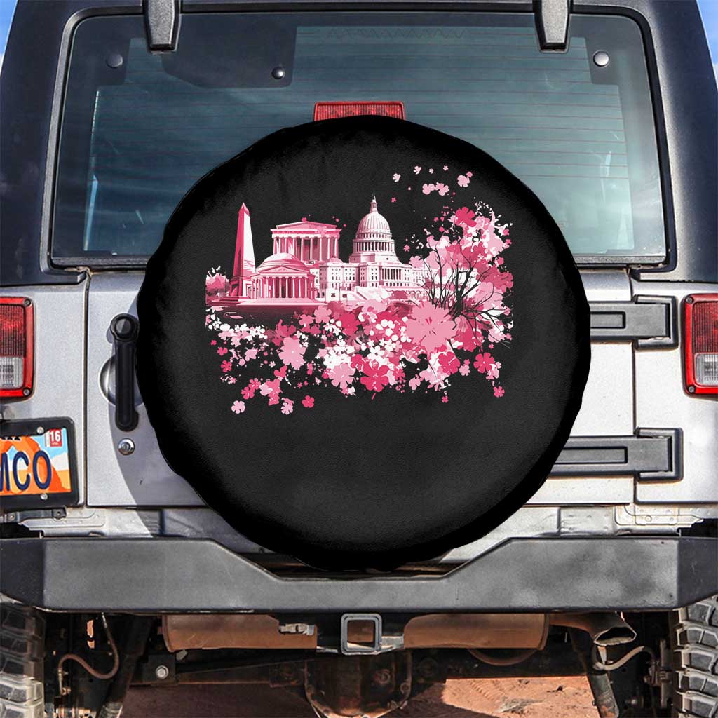 Washington DC Cherry Blossoms Spare Tire Cover Capitol Building Monuments Memorials Sakura TS11 No hole Black Print Your Wear