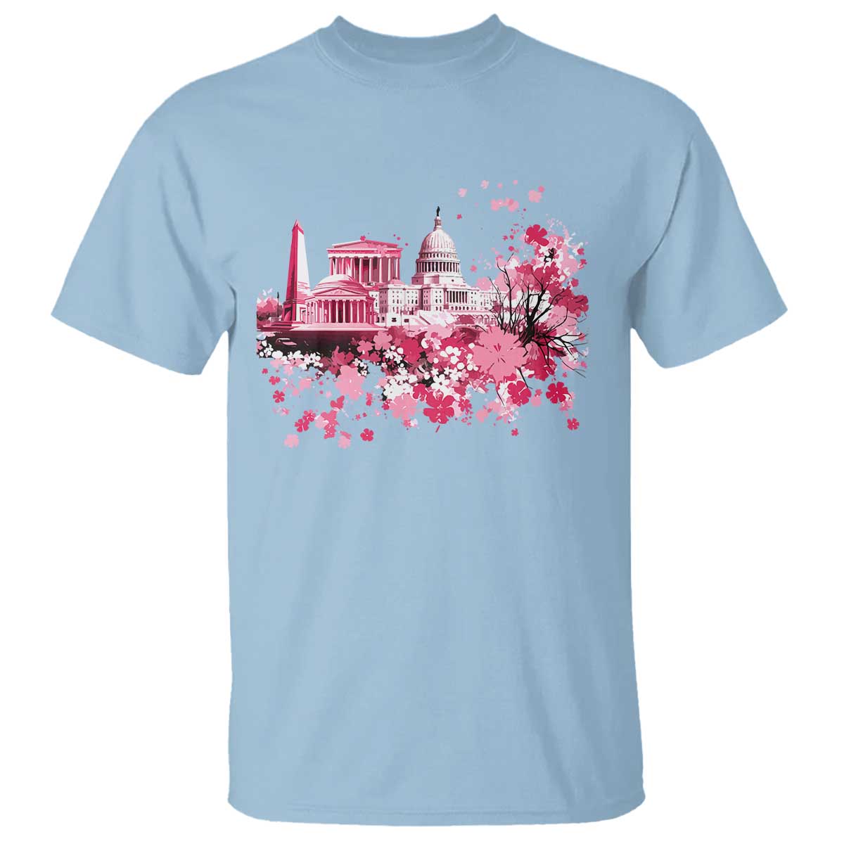 Washington DC Cherry Blossoms T Shirt Capitol Building Monuments Memorials Sakura TS11 Light Blue Print Your Wear