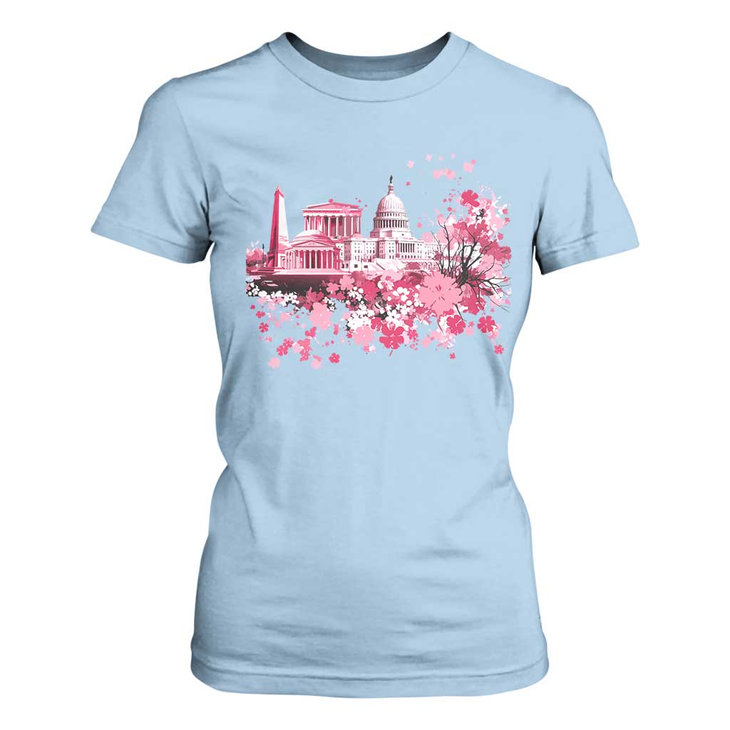 Washington DC Cherry Blossoms T Shirt For Women Capitol Building Monuments Memorials Sakura TS11 Light Blue Print Your Wear