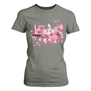 Washington DC Cherry Blossoms T Shirt For Women Capitol Building Monuments Memorials Sakura TS11 Military Green Print Your Wear