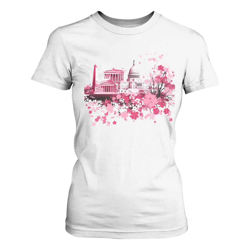 Washington DC Cherry Blossoms T Shirt For Women Capitol Building Monuments Memorials Sakura TS11 White Print Your Wear