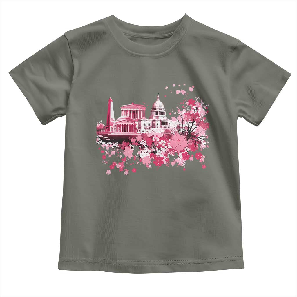 Washington DC Cherry Blossoms Toddler T Shirt Capitol Building Monuments Memorials Sakura TS11 Military Green Print Your Wear