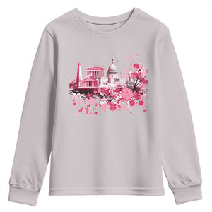 Washington DC Cherry Blossoms Youth Sweatshirt Capitol Building Monuments Memorials Sakura TS11 Ice Gray Print Your Wear