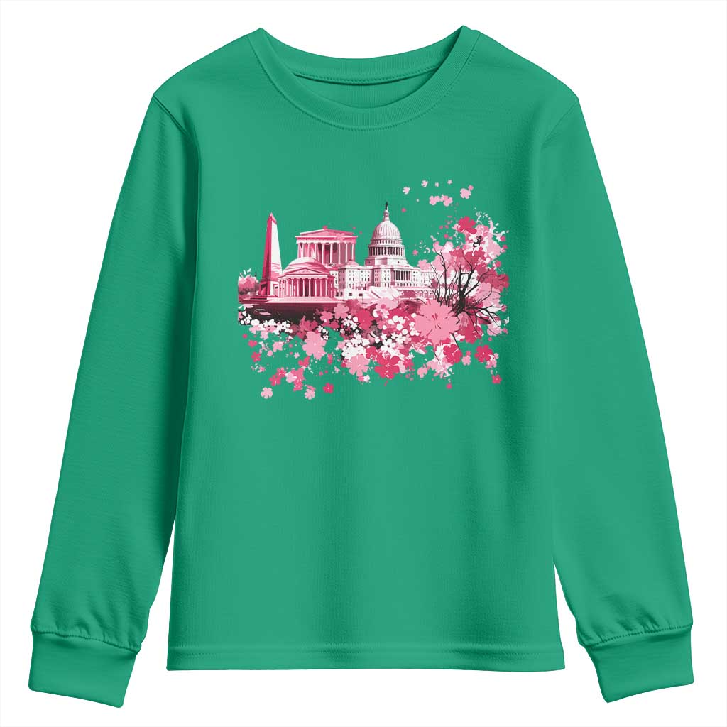 Washington DC Cherry Blossoms Youth Sweatshirt Capitol Building Monuments Memorials Sakura TS11 Irish Green Print Your Wear