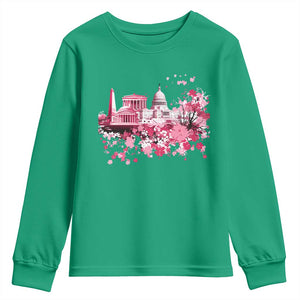 Washington DC Cherry Blossoms Youth Sweatshirt Capitol Building Monuments Memorials Sakura TS11 Irish Green Print Your Wear