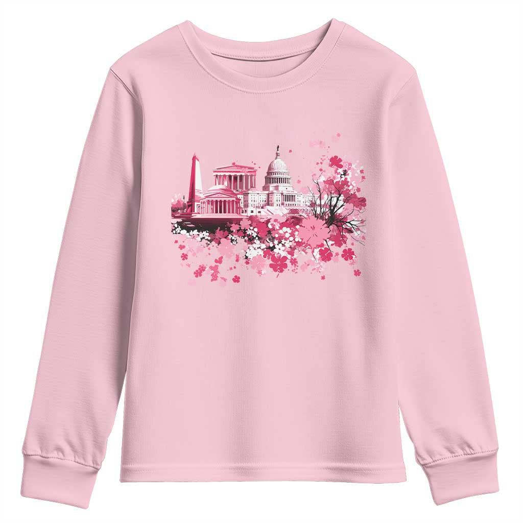 Washington DC Cherry Blossoms Youth Sweatshirt Capitol Building Monuments Memorials Sakura TS11 Light Pink Print Your Wear