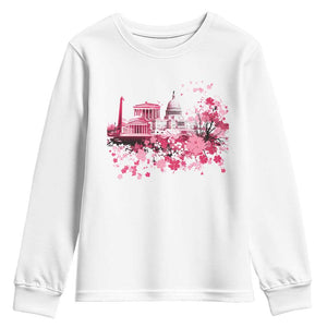 Washington DC Cherry Blossoms Youth Sweatshirt Capitol Building Monuments Memorials Sakura TS11 White Print Your Wear