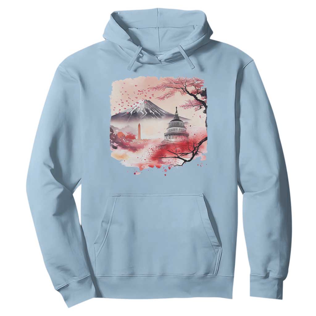 Washington DC Cherry Blossoms Monuments Memorials Hoodie Japanese Art Style Mount Fuji Sakura TS11 Light Blue Print Your Wear