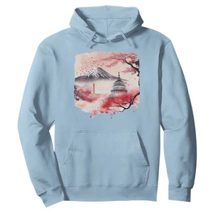 Washington DC Cherry Blossoms Monuments Memorials Hoodie Japanese Art Style Mount Fuji Sakura TS11 Light Blue Print Your Wear