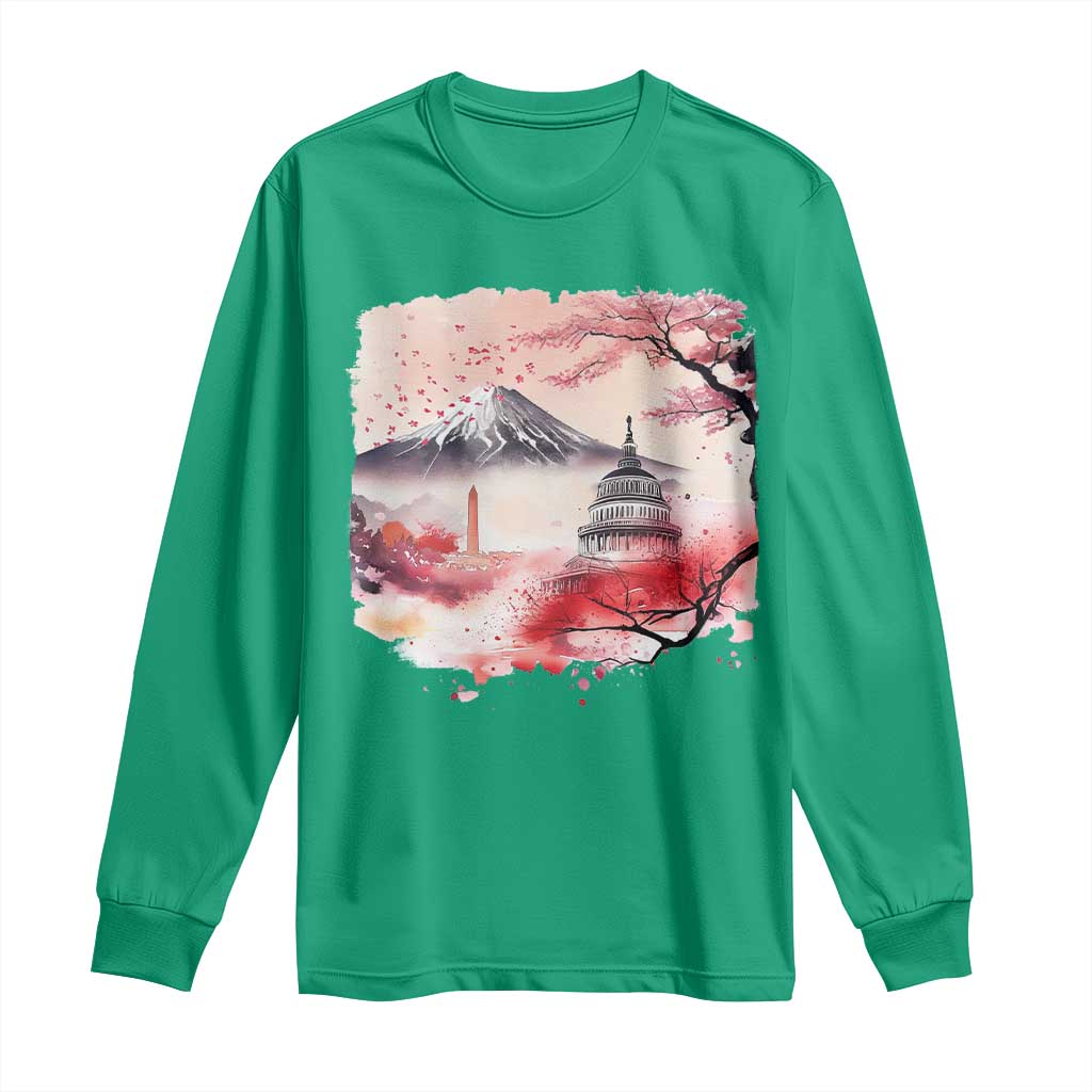 Washington DC Cherry Blossoms Monuments Memorials Long Sleeve Shirt Japanese Art Style Mount Fuji Sakura TS11 Irish Green Print Your Wear