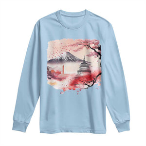 Washington DC Cherry Blossoms Monuments Memorials Long Sleeve Shirt Japanese Art Style Mount Fuji Sakura TS11 Light Blue Print Your Wear