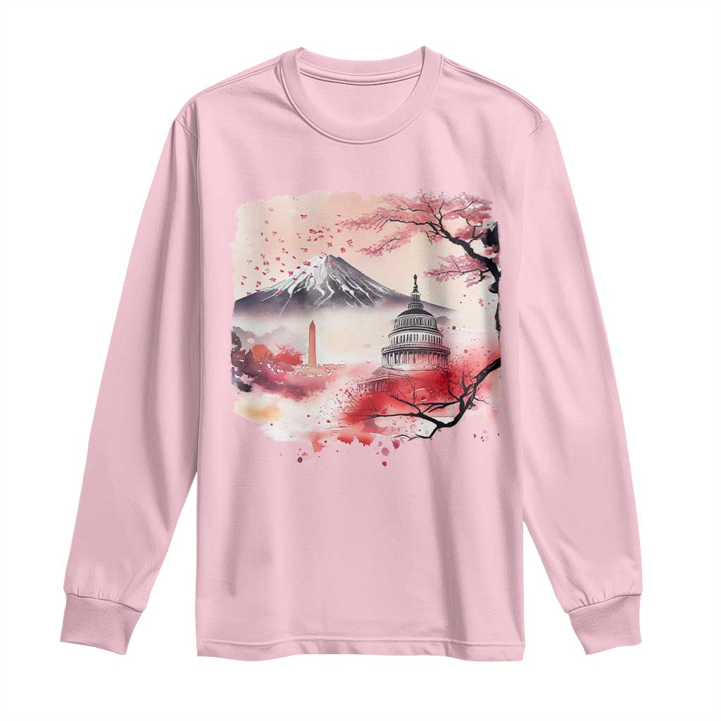 Washington DC Cherry Blossoms Monuments Memorials Long Sleeve Shirt Japanese Art Style Mount Fuji Sakura TS11 Light Pink Print Your Wear