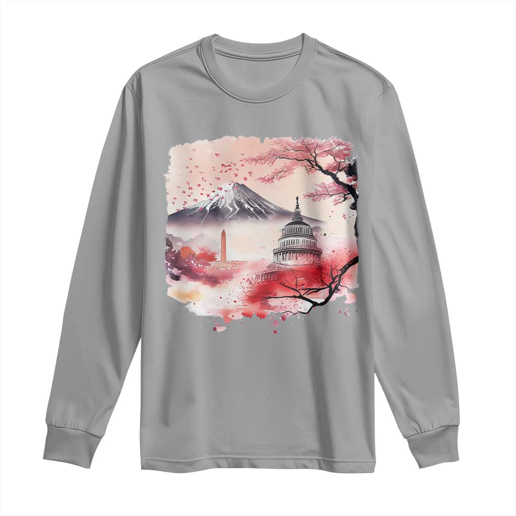 Washington DC Cherry Blossoms Monuments Memorials Long Sleeve Shirt Japanese Art Style Mount Fuji Sakura TS11 Sport Gray Print Your Wear