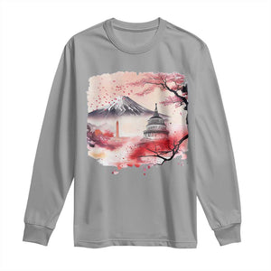 Washington DC Cherry Blossoms Monuments Memorials Long Sleeve Shirt Japanese Art Style Mount Fuji Sakura TS11 Sport Gray Print Your Wear