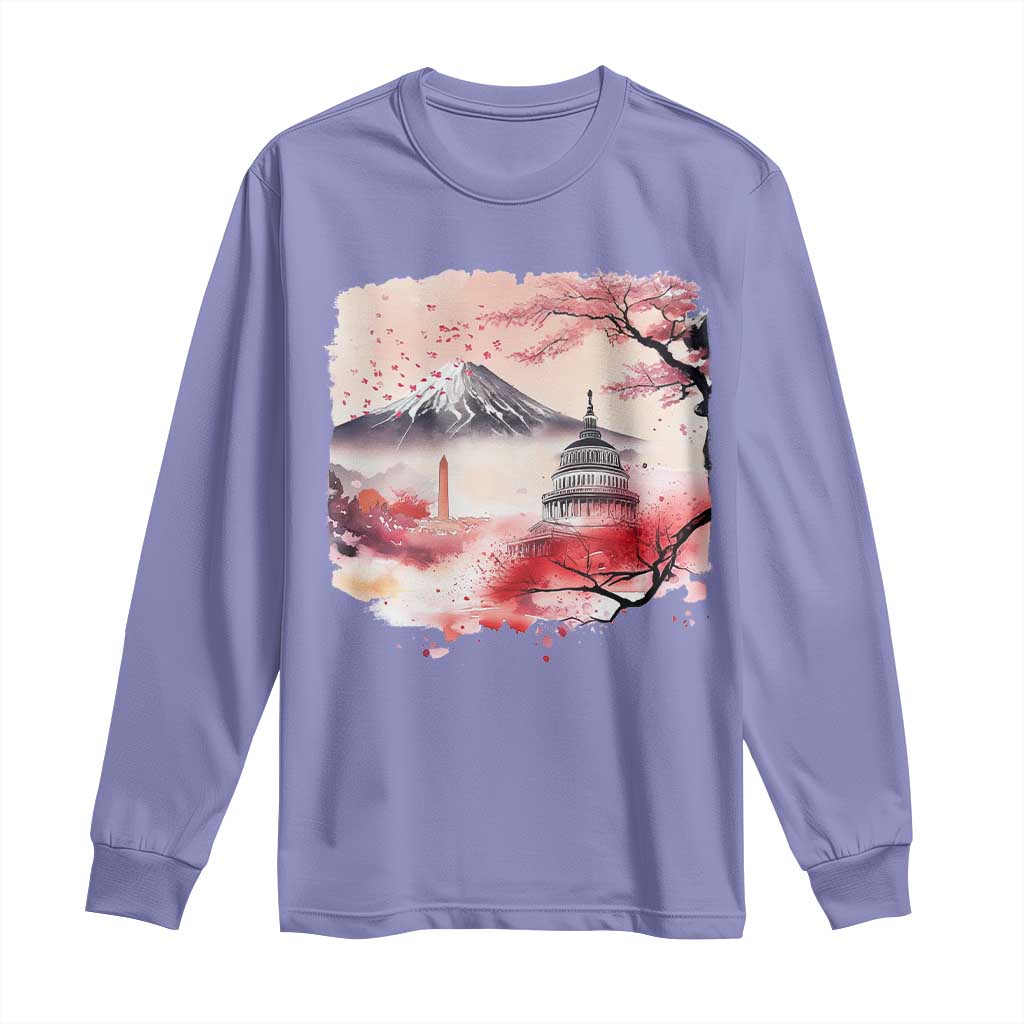 Washington DC Cherry Blossoms Monuments Memorials Long Sleeve Shirt Japanese Art Style Mount Fuji Sakura TS11 Violet Print Your Wear