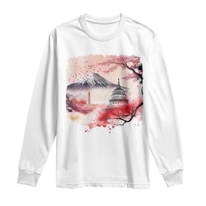 Washington DC Cherry Blossoms Monuments Memorials Long Sleeve Shirt Japanese Art Style Mount Fuji Sakura TS11 White Print Your Wear