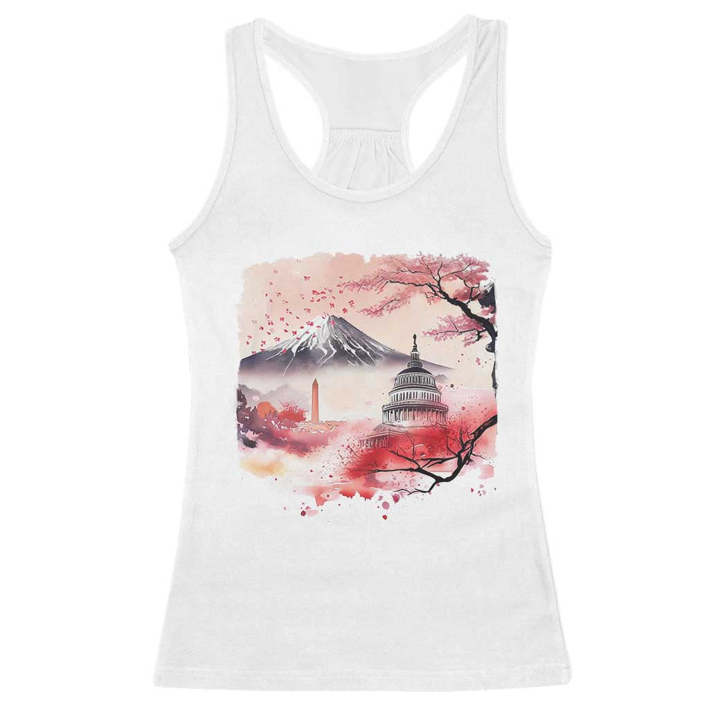 Washington DC Cherry Blossoms Monuments Memorials Racerback Tank Top Japanese Art Style Mount Fuji Sakura TS11 White Print Your Wear