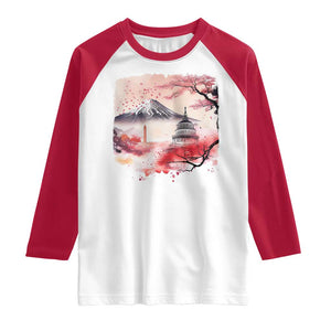 Washington DC Cherry Blossoms Monuments Memorials Raglan Shirt Japanese Art Style Mount Fuji Sakura TS11 White Red Print Your Wear