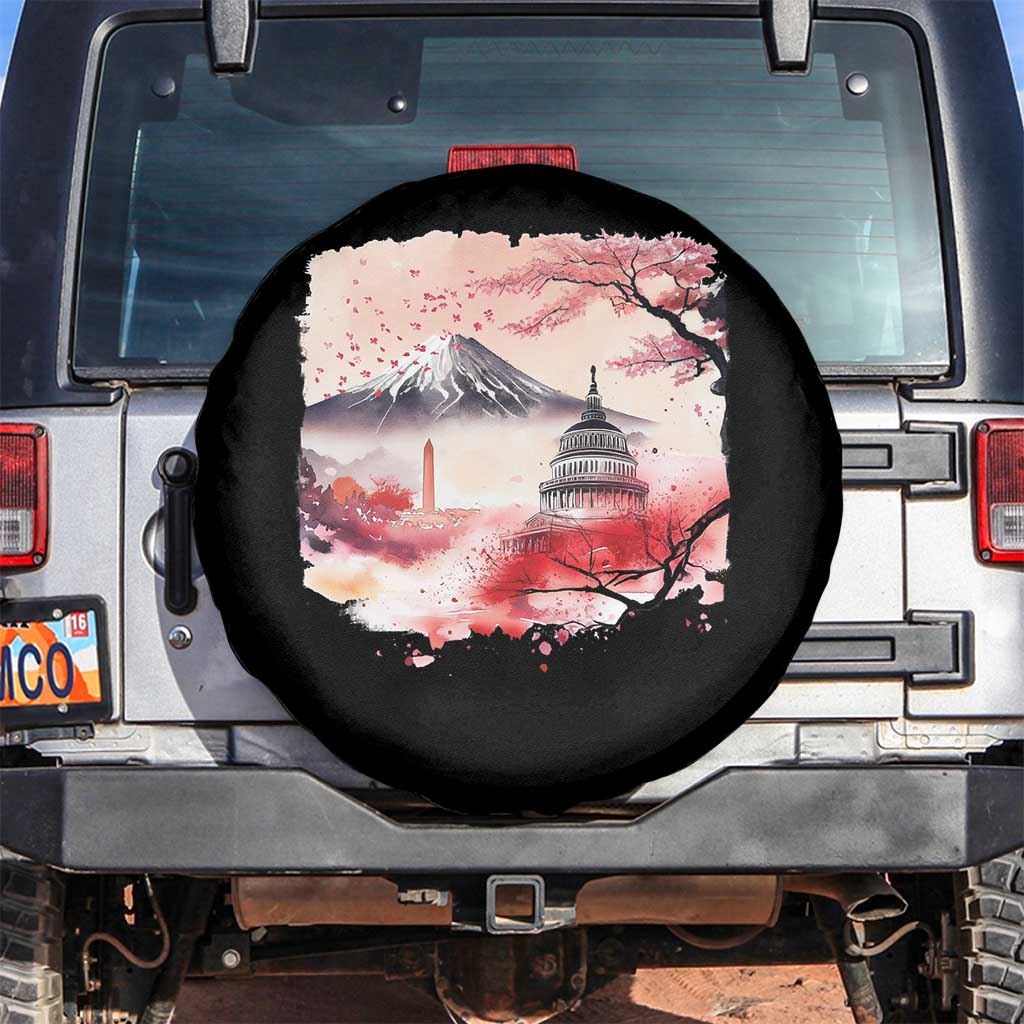 Washington DC Cherry Blossoms Monuments Memorials Spare Tire Cover Japanese Art Style Mount Fuji Sakura TS11 No hole Black Print Your Wear