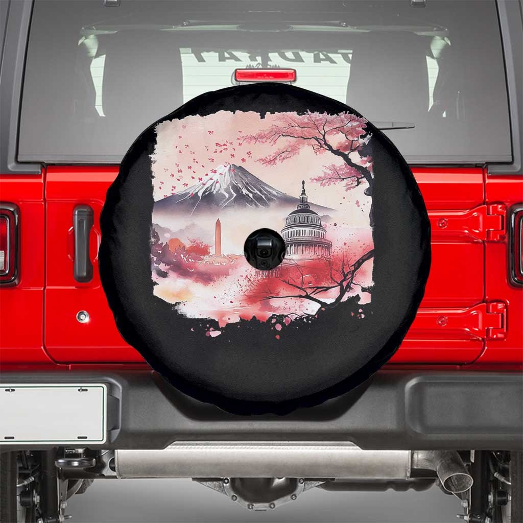 Washington DC Cherry Blossoms Monuments Memorials Spare Tire Cover Japanese Art Style Mount Fuji Sakura TS11 Black Print Your Wear