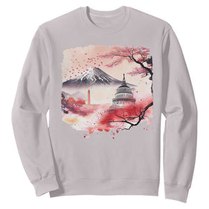 Washington DC Cherry Blossoms Monuments Memorials Sweatshirt Japanese Art Style Mount Fuji Sakura TS11 Ice Gray Print Your Wear