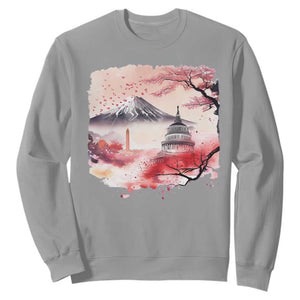 Washington DC Cherry Blossoms Monuments Memorials Sweatshirt Japanese Art Style Mount Fuji Sakura TS11 Sport Gray Print Your Wear