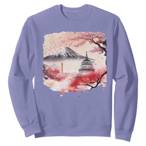 Washington DC Cherry Blossoms Monuments Memorials Sweatshirt Japanese Art Style Mount Fuji Sakura TS11 Violet Print Your Wear