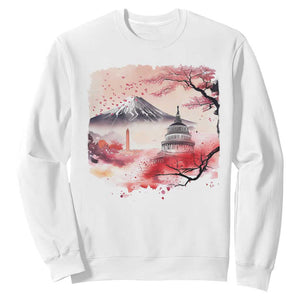 Washington DC Cherry Blossoms Monuments Memorials Sweatshirt Japanese Art Style Mount Fuji Sakura TS11 White Print Your Wear