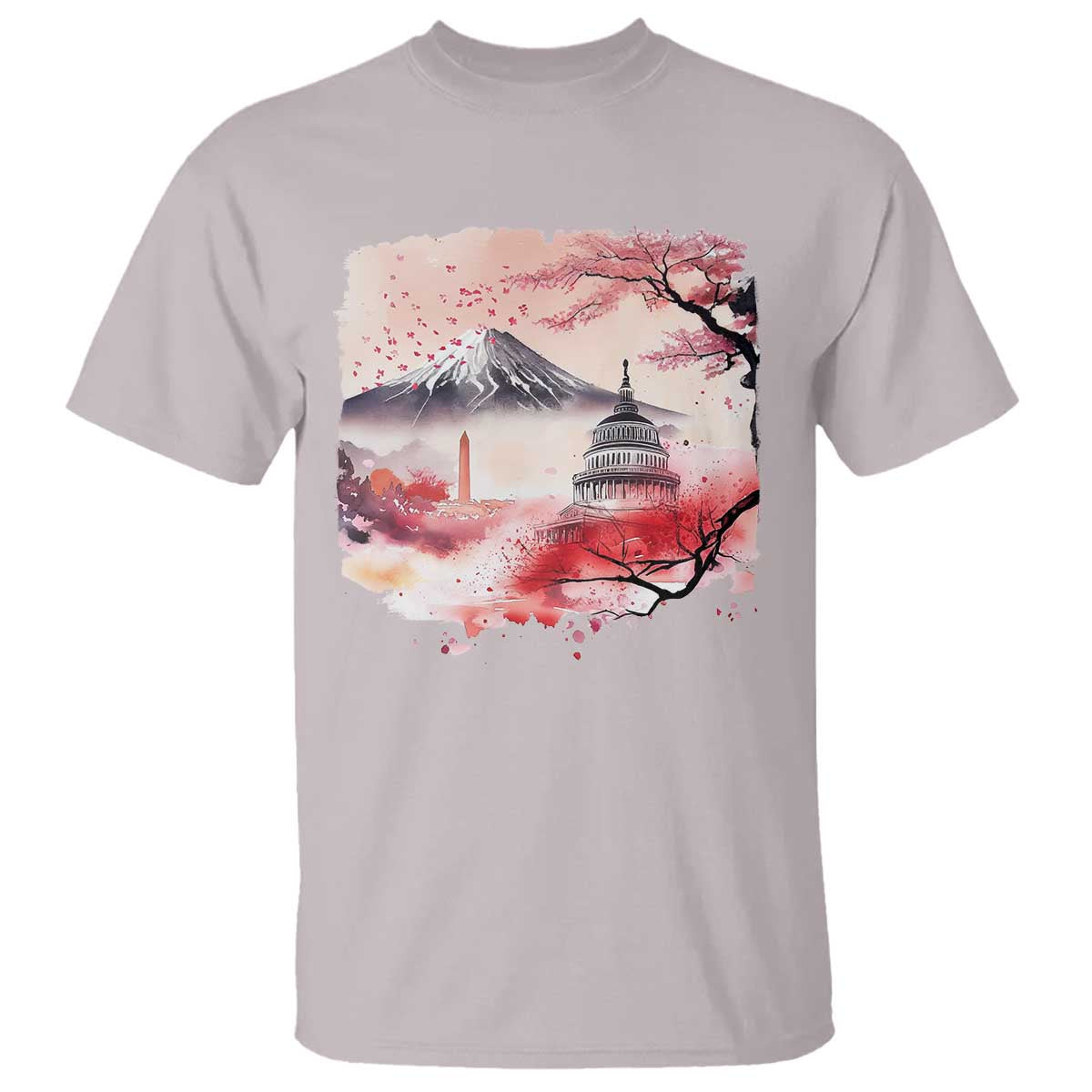 Washington DC Cherry Blossoms Monuments Memorials T Shirt Japanese Art Style Mount Fuji Sakura TS11 Ice Gray Print Your Wear