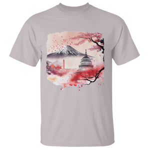 Washington DC Cherry Blossoms Monuments Memorials T Shirt Japanese Art Style Mount Fuji Sakura TS11 Ice Gray Print Your Wear