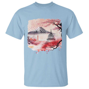 Washington DC Cherry Blossoms Monuments Memorials T Shirt Japanese Art Style Mount Fuji Sakura TS11 Light Blue Print Your Wear