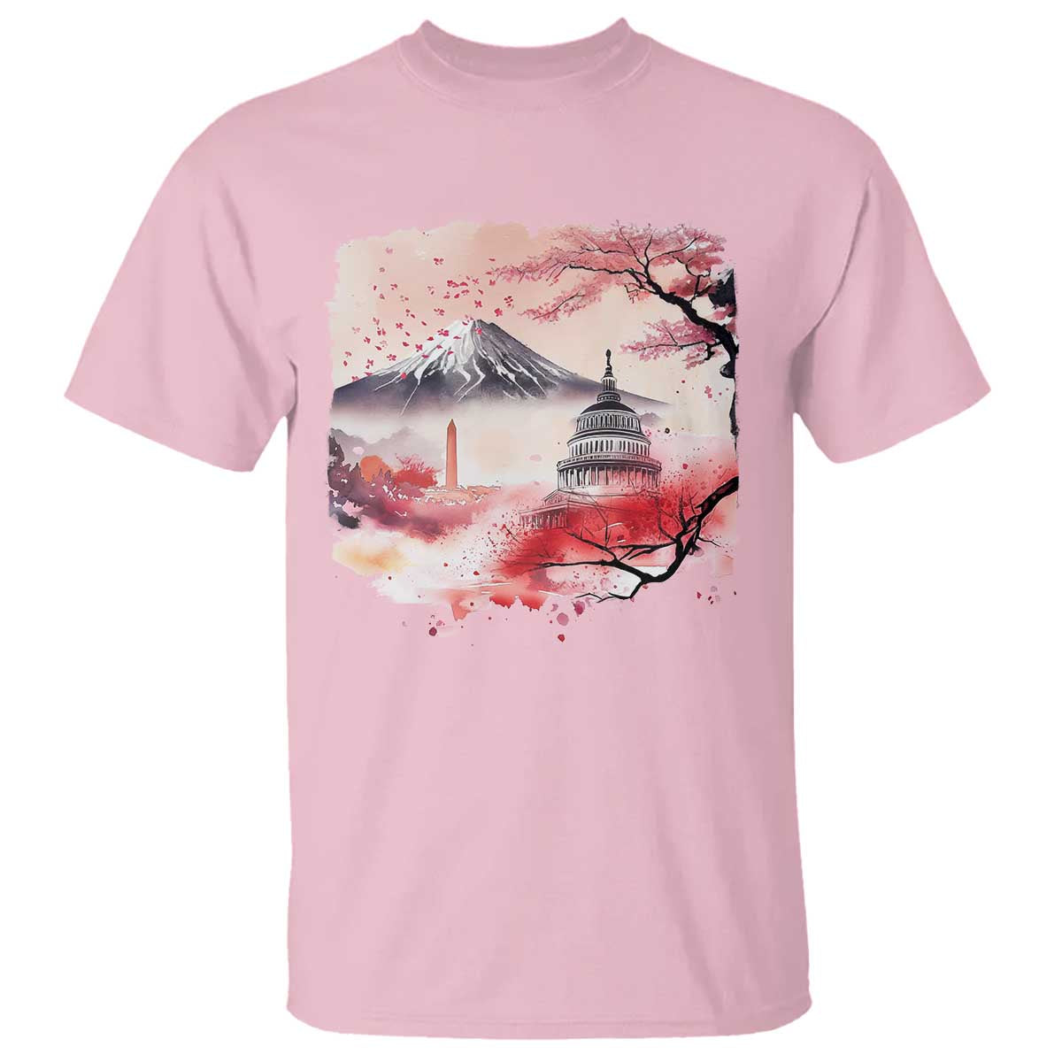 Washington DC Cherry Blossoms Monuments Memorials T Shirt Japanese Art Style Mount Fuji Sakura TS11 Light Pink Print Your Wear