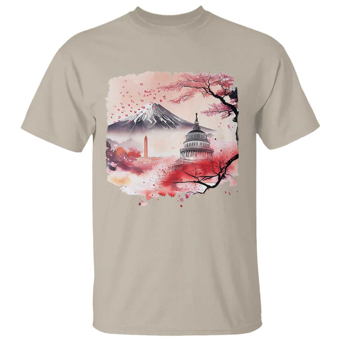 Washington DC Cherry Blossoms Monuments Memorials T Shirt Japanese Art Style Mount Fuji Sakura TS11 Sand Print Your Wear