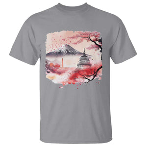 Washington DC Cherry Blossoms Monuments Memorials T Shirt Japanese Art Style Mount Fuji Sakura TS11 Sport Gray Print Your Wear