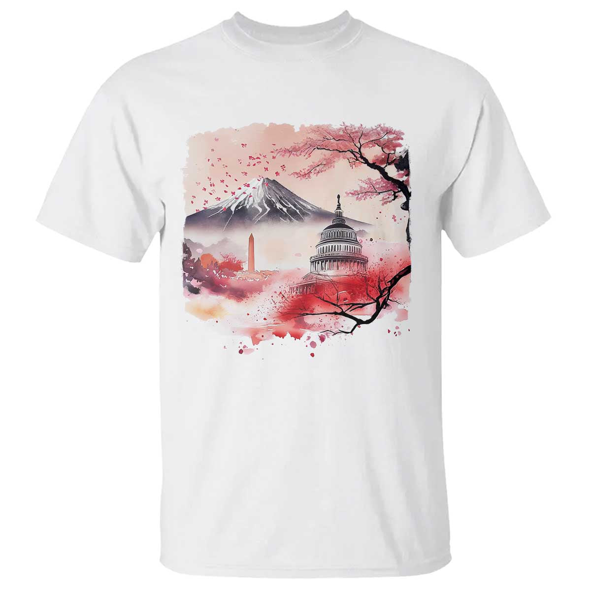 Washington DC Cherry Blossoms Monuments Memorials T Shirt Japanese Art Style Mount Fuji Sakura TS11 White Print Your Wear