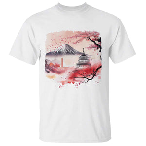 Washington DC Cherry Blossoms Monuments Memorials T Shirt Japanese Art Style Mount Fuji Sakura TS11 White Print Your Wear
