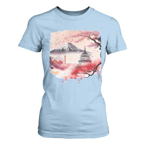 Washington DC Cherry Blossoms Monuments Memorials T Shirt For Women Japanese Art Style Mount Fuji Sakura TS11 Light Blue Print Your Wear