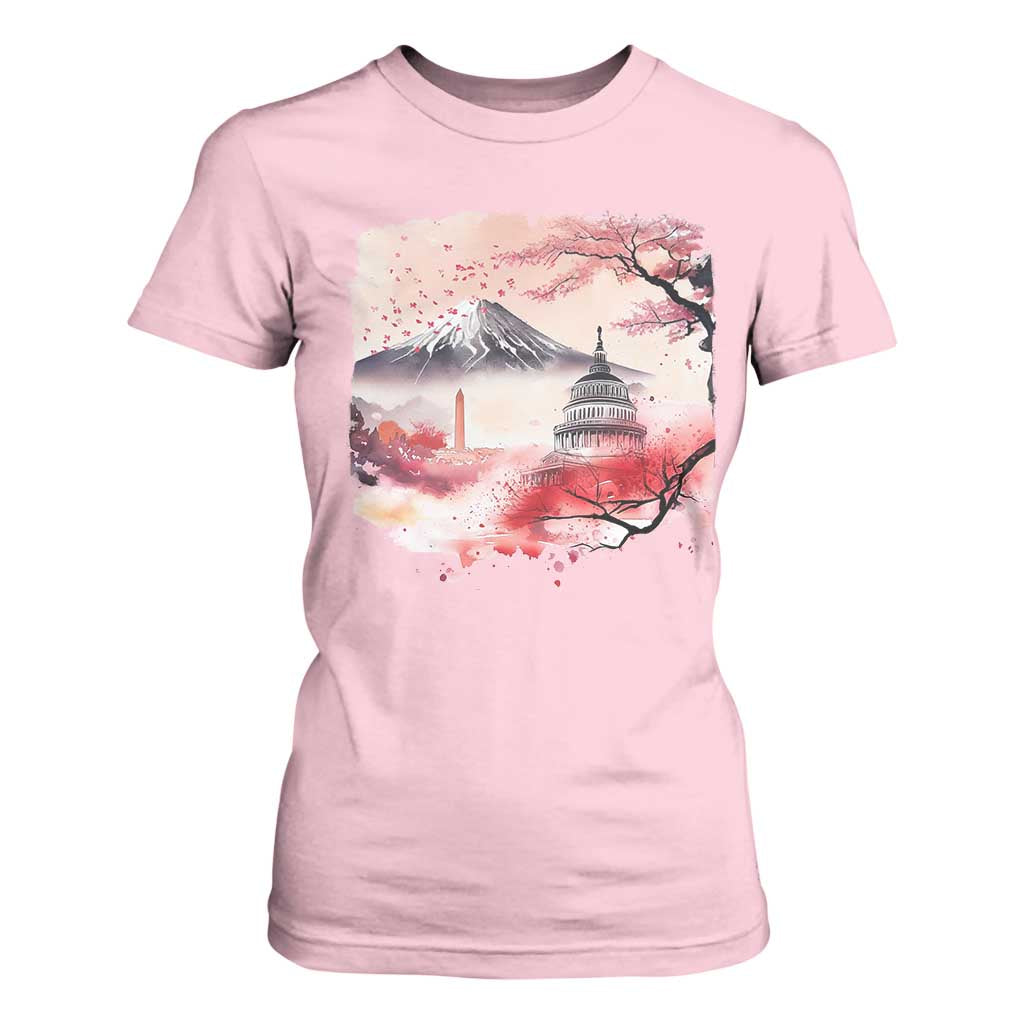 Washington DC Cherry Blossoms Monuments Memorials T Shirt For Women Japanese Art Style Mount Fuji Sakura TS11 Light Pink Print Your Wear