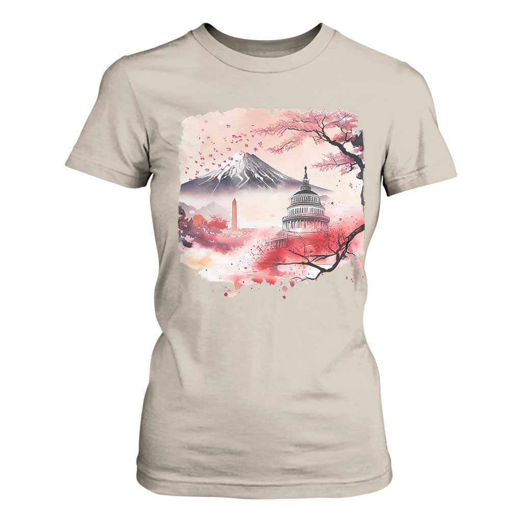 Washington DC Cherry Blossoms Monuments Memorials T Shirt For Women Japanese Art Style Mount Fuji Sakura TS11 Sand Print Your Wear