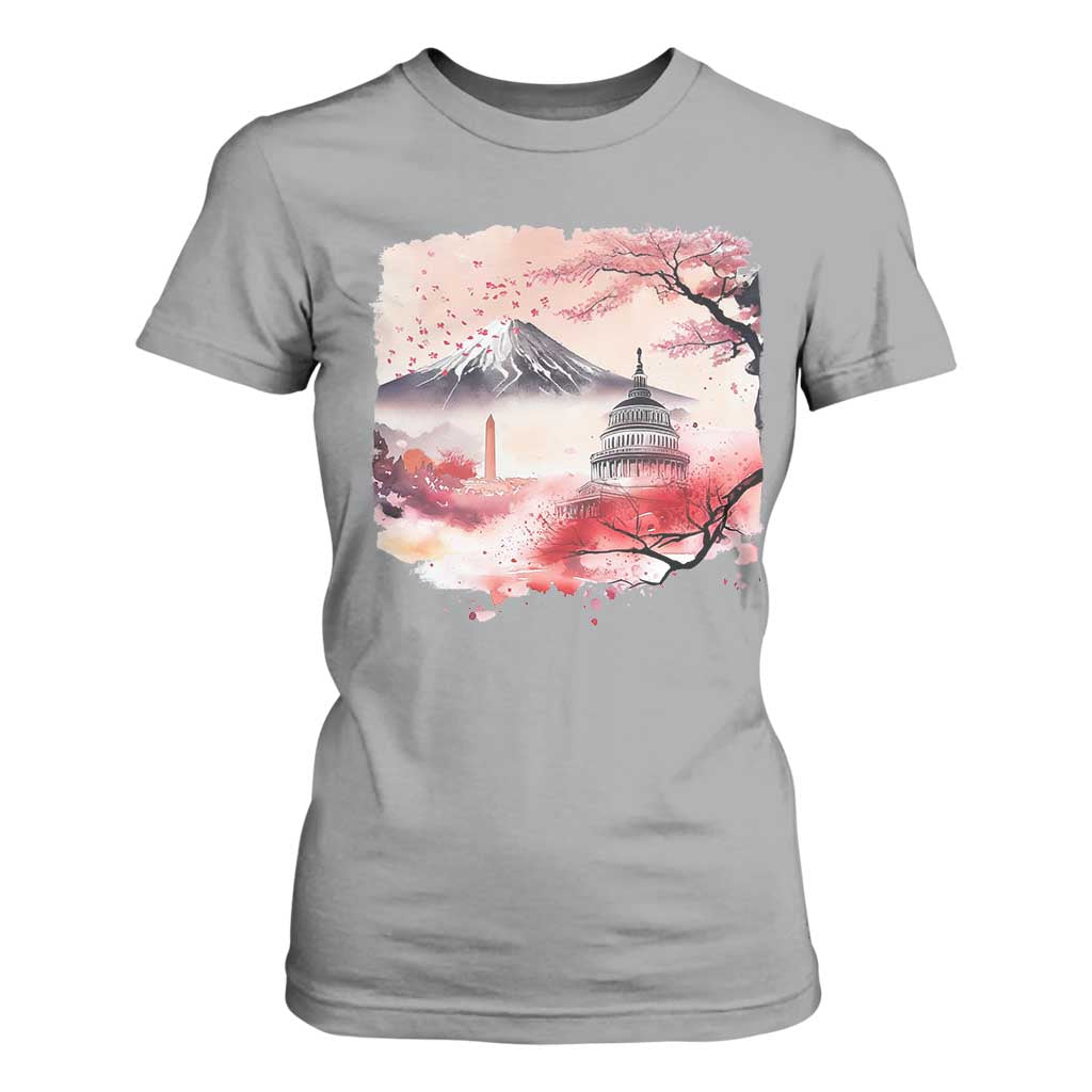 Washington DC Cherry Blossoms Monuments Memorials T Shirt For Women Japanese Art Style Mount Fuji Sakura TS11 Sport Gray Print Your Wear